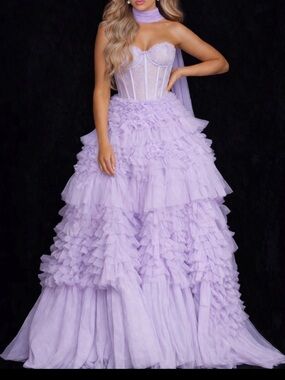 Jovani NWT Lavender Tiered Ruffle Ball Gown Dress size 2 style 38540